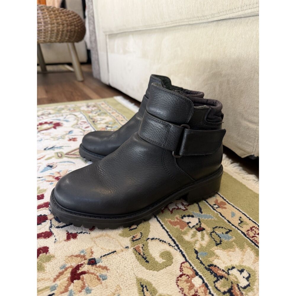 LL Bean Chunky Leather Ankle Boots Womens Black Biker Combat Hiking Insulated 8W